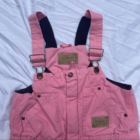 VINTAGE 1990s Schmidt Bubblegum Pink Workwear Overall Bibs Zip-Up Insulated - Picture 3 of 13